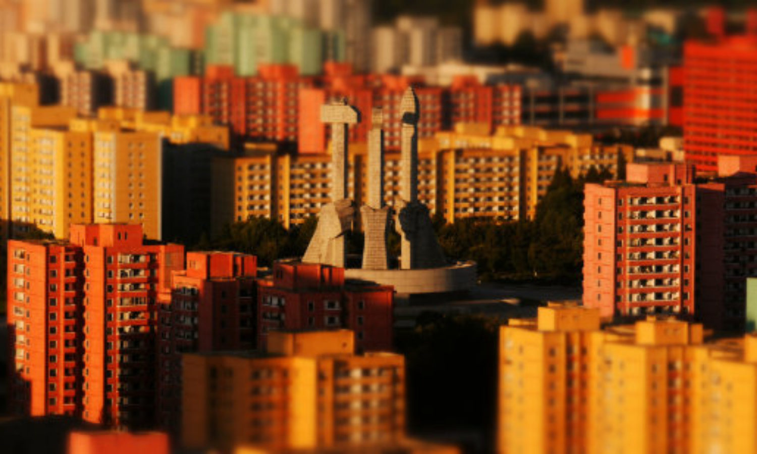Workers Monument in Pyongyang, North Korea in tilt-shift video