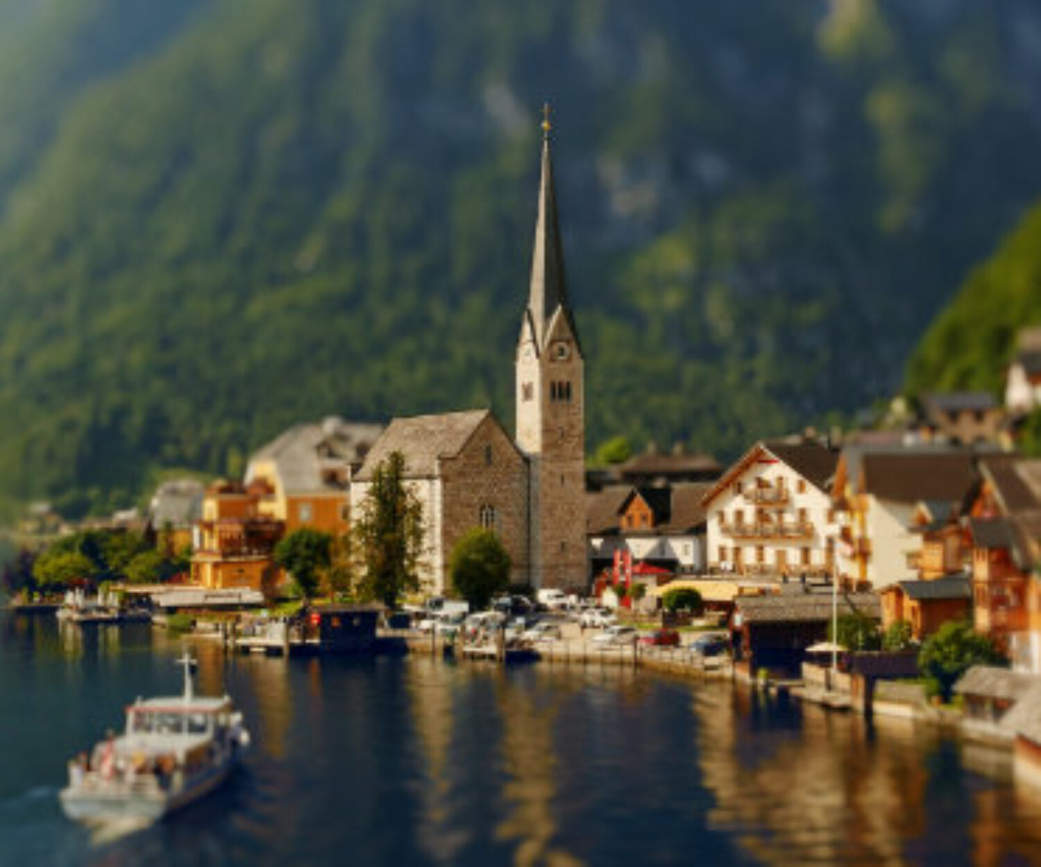 Insta Spot of Hallstatt, Austria in minature tilt-shift toy look.
