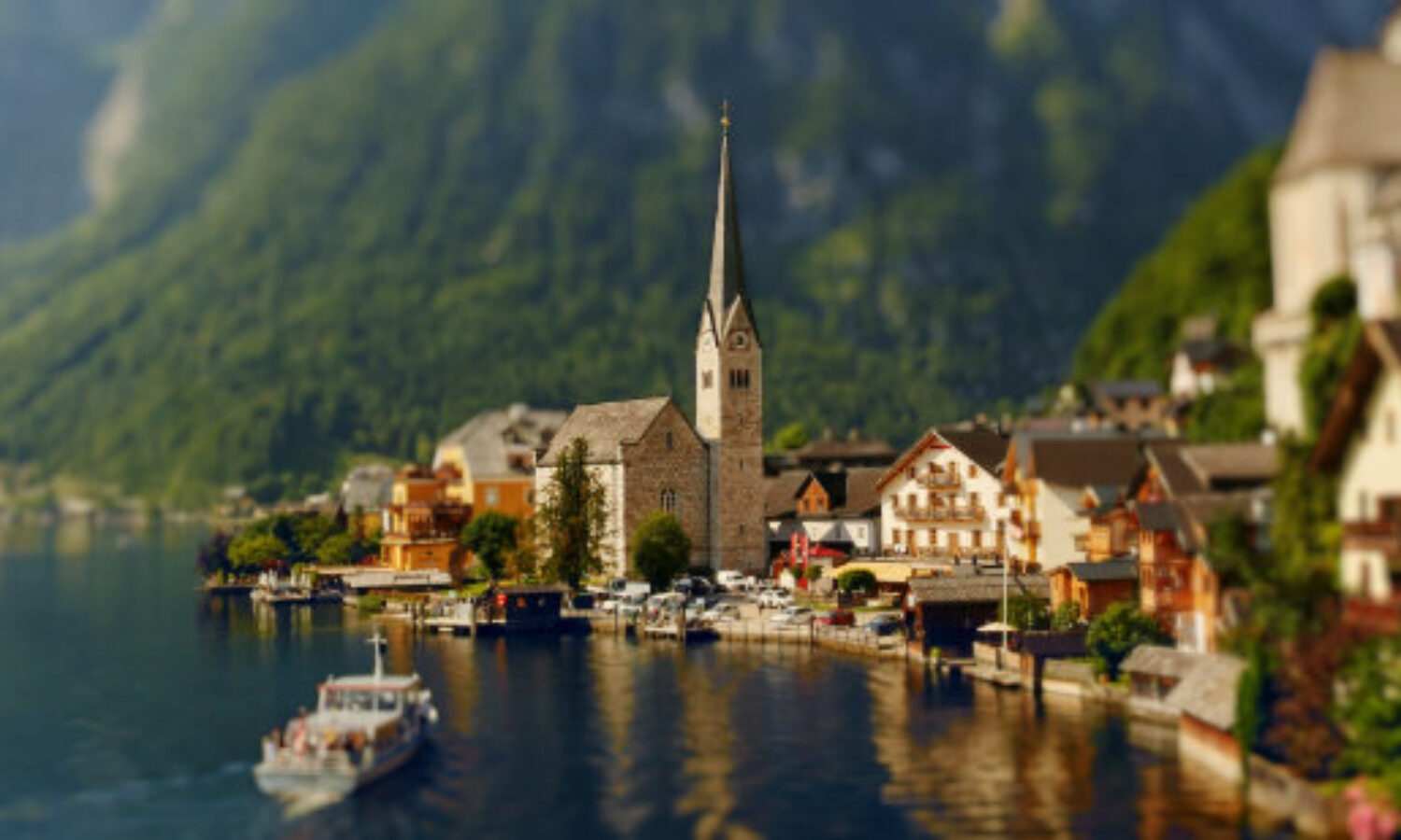Insta Spot of Hallstatt, Austria in minature tilt-shift toy look.