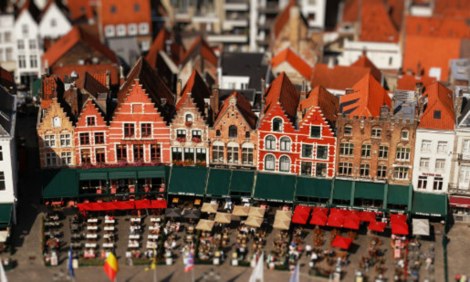 Market square of Bruges in Belgium in tilt-shift miniature toy look