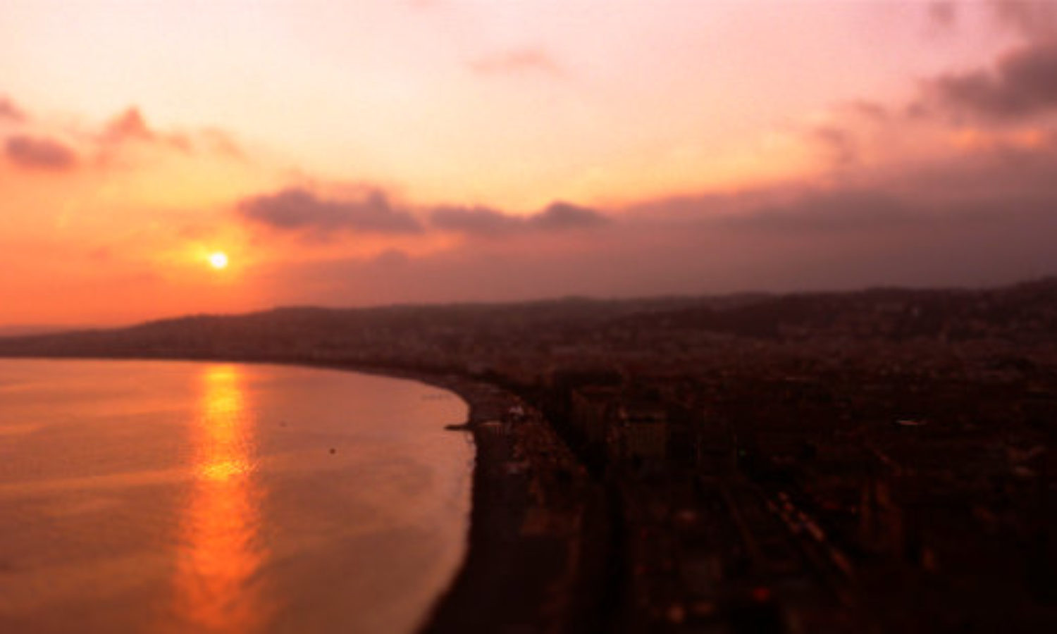 Sunset in Nice, France in tilt shift video