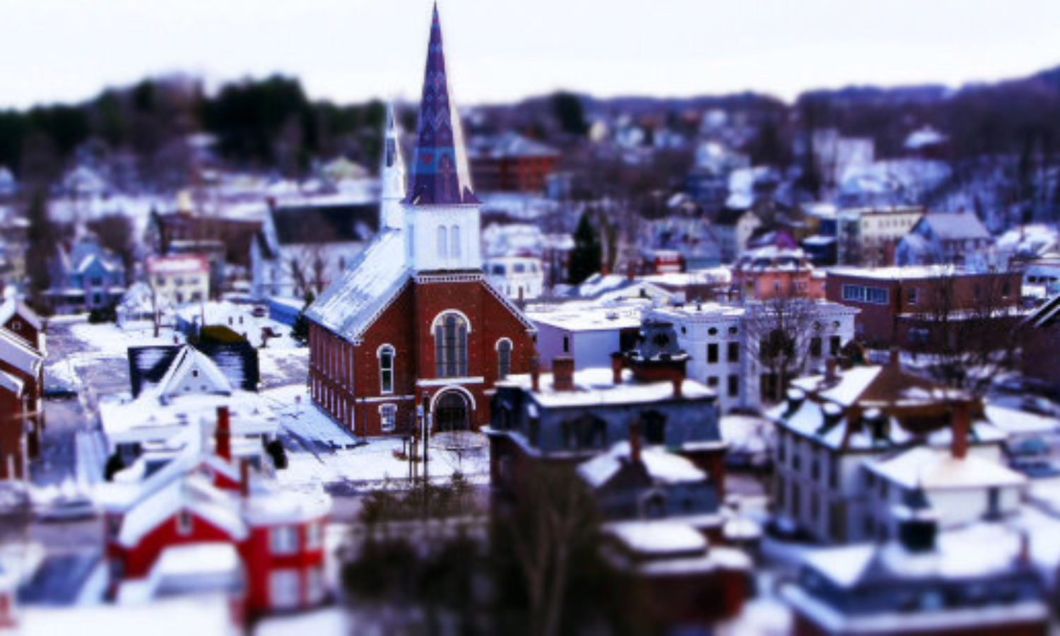 Snow in Vermont in tilt shift video