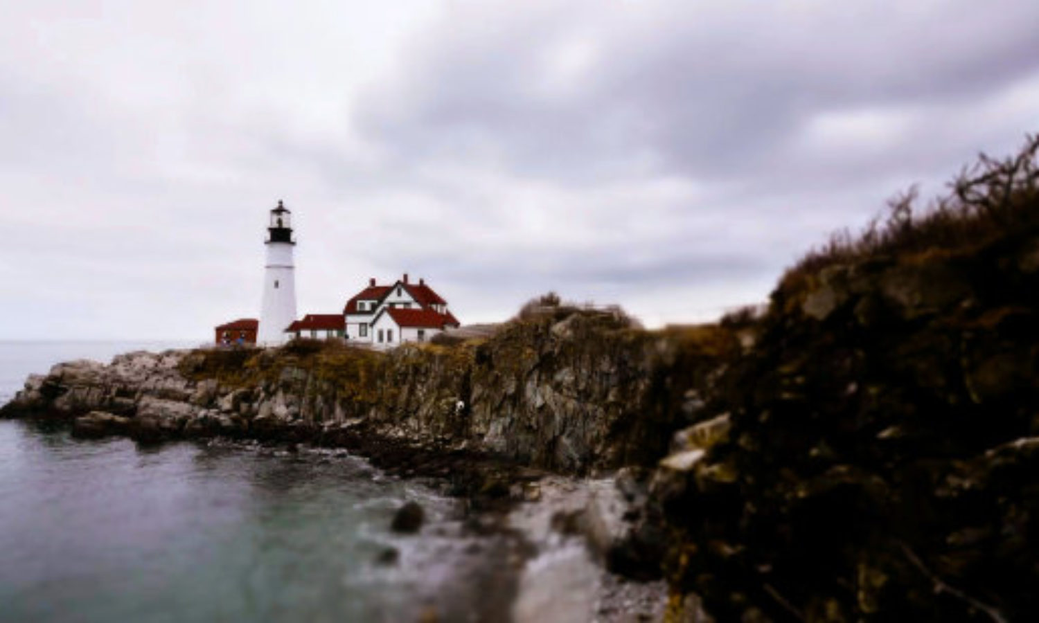 Lighthouse in Portland Maine in tilt shift video