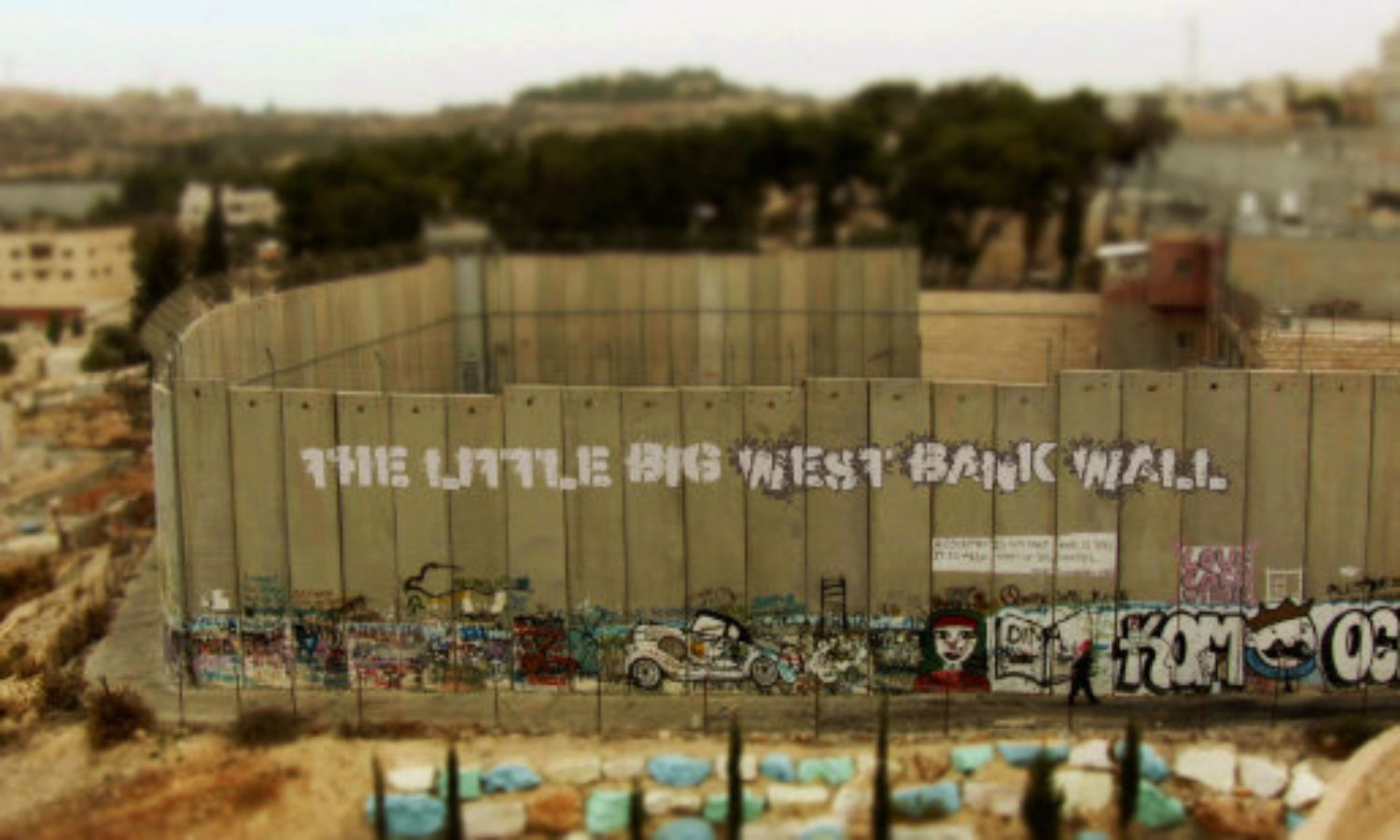 West Bank Barrier in Bethlehem, West Bank in tilt-shift video