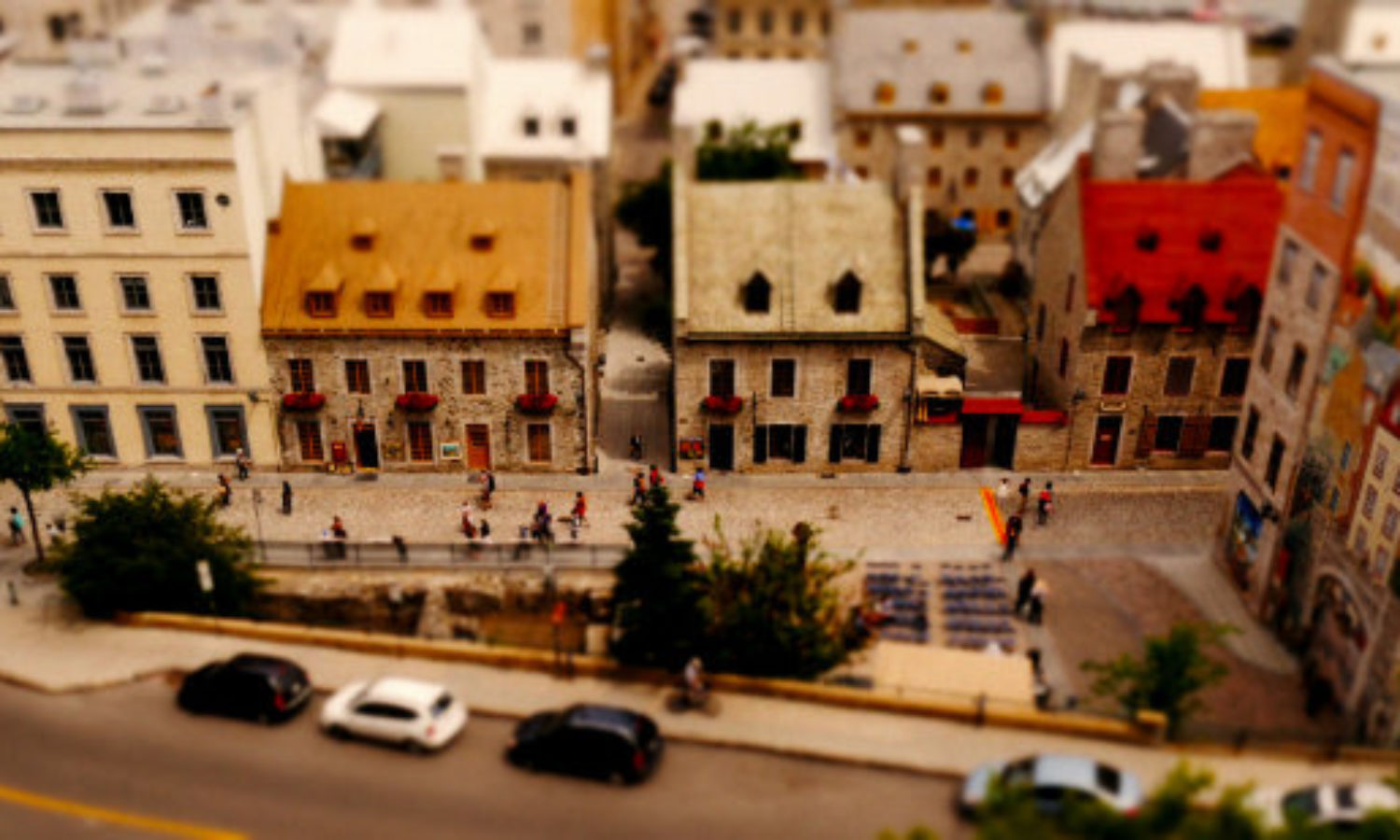Aerial view of Old town Quebec, Canada ilt-shift video
