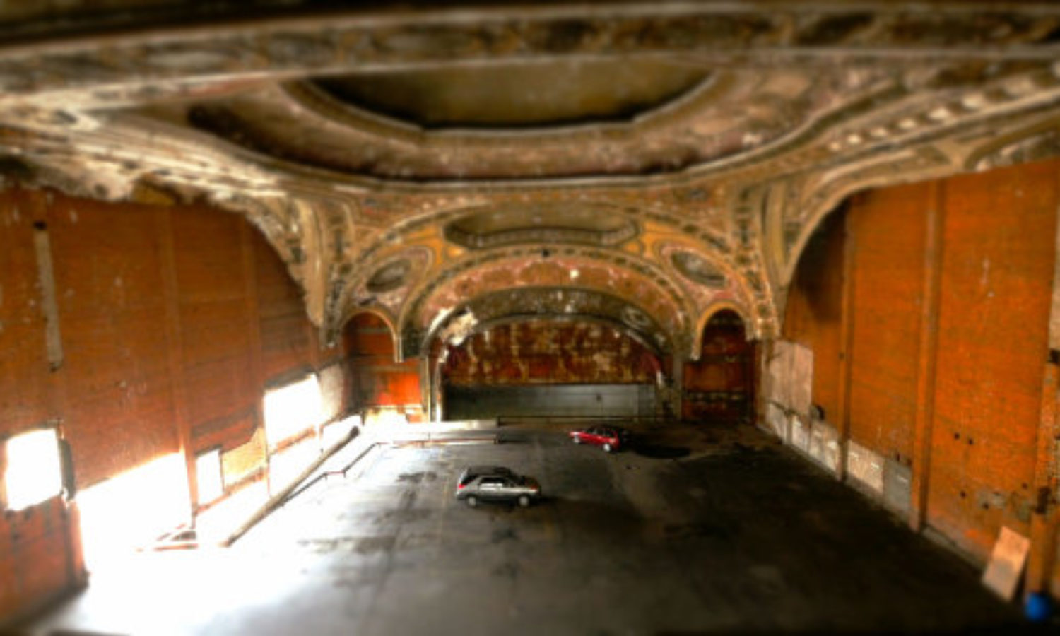 Parking garage Michigan Theater in Detroit tilt-shift video