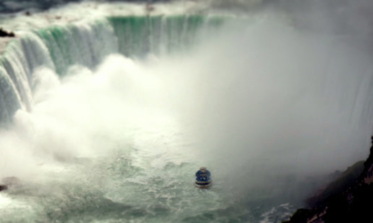 Aerial view of Niagara Falls in tilt-shift video