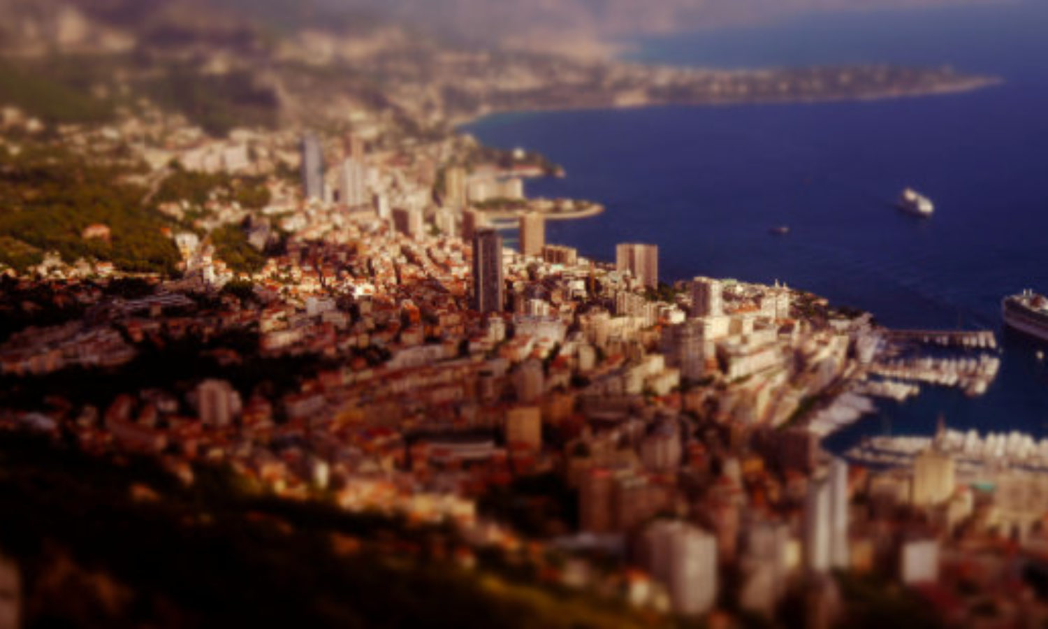 Aerial view of Monaco in tilt-shift video