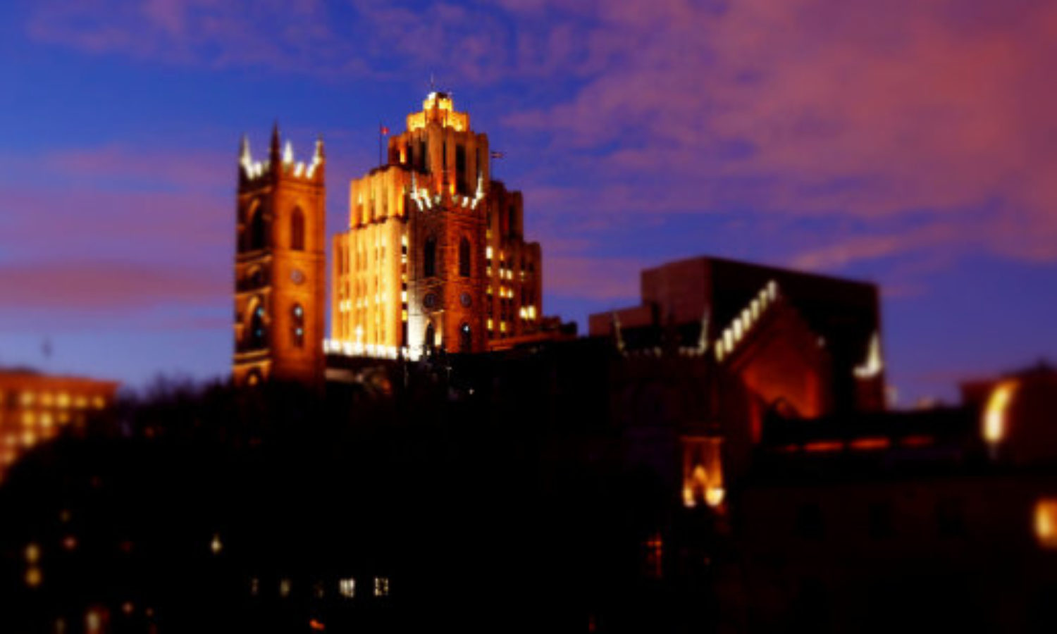 Night Skyline of Montreal, Canada in tilt-shift video