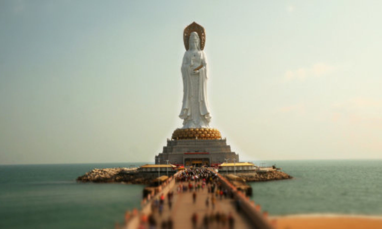 Buddah statue Sanya, China in tilt-shift video