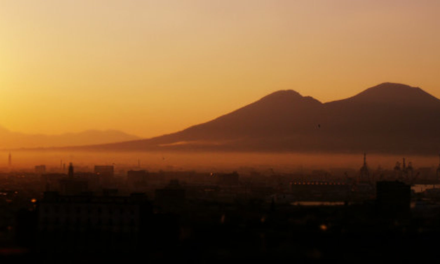 Naples Italy Skyline with Vesuvius volcanoe in tilt-shift video