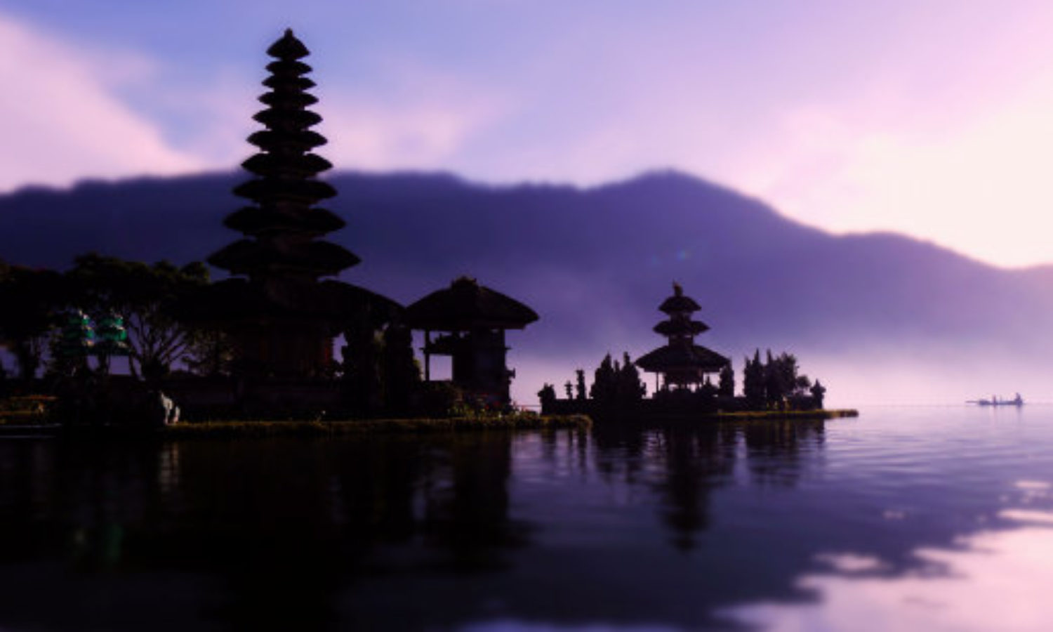 Morning mist at Water temple in Bali in tilt-shift video