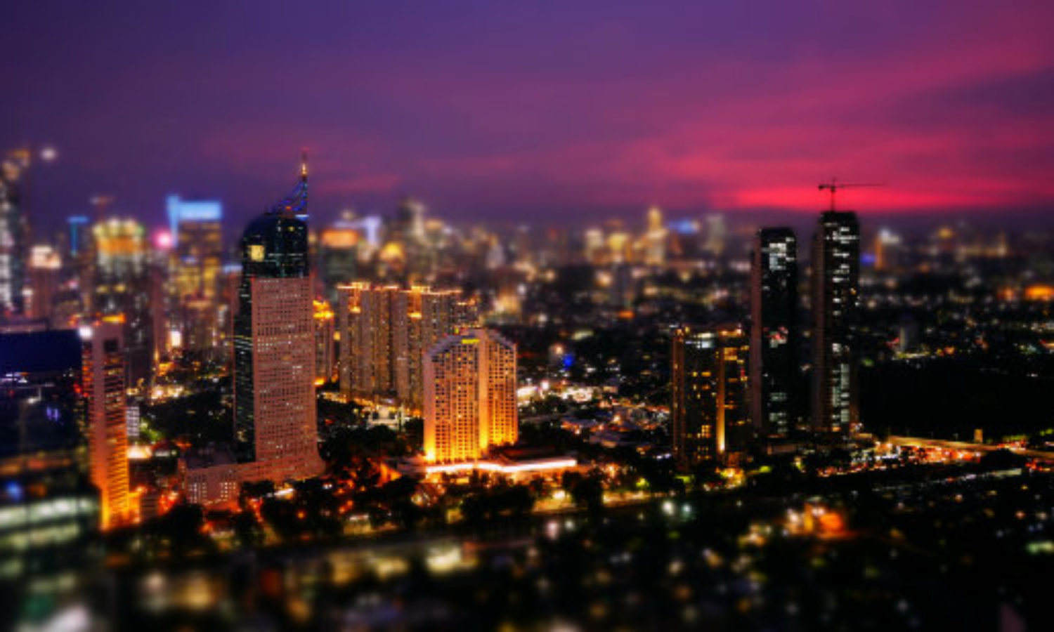 Skyline Jakarta at night in tilt-shift video